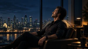 London office worker relaxing after a stressful workday