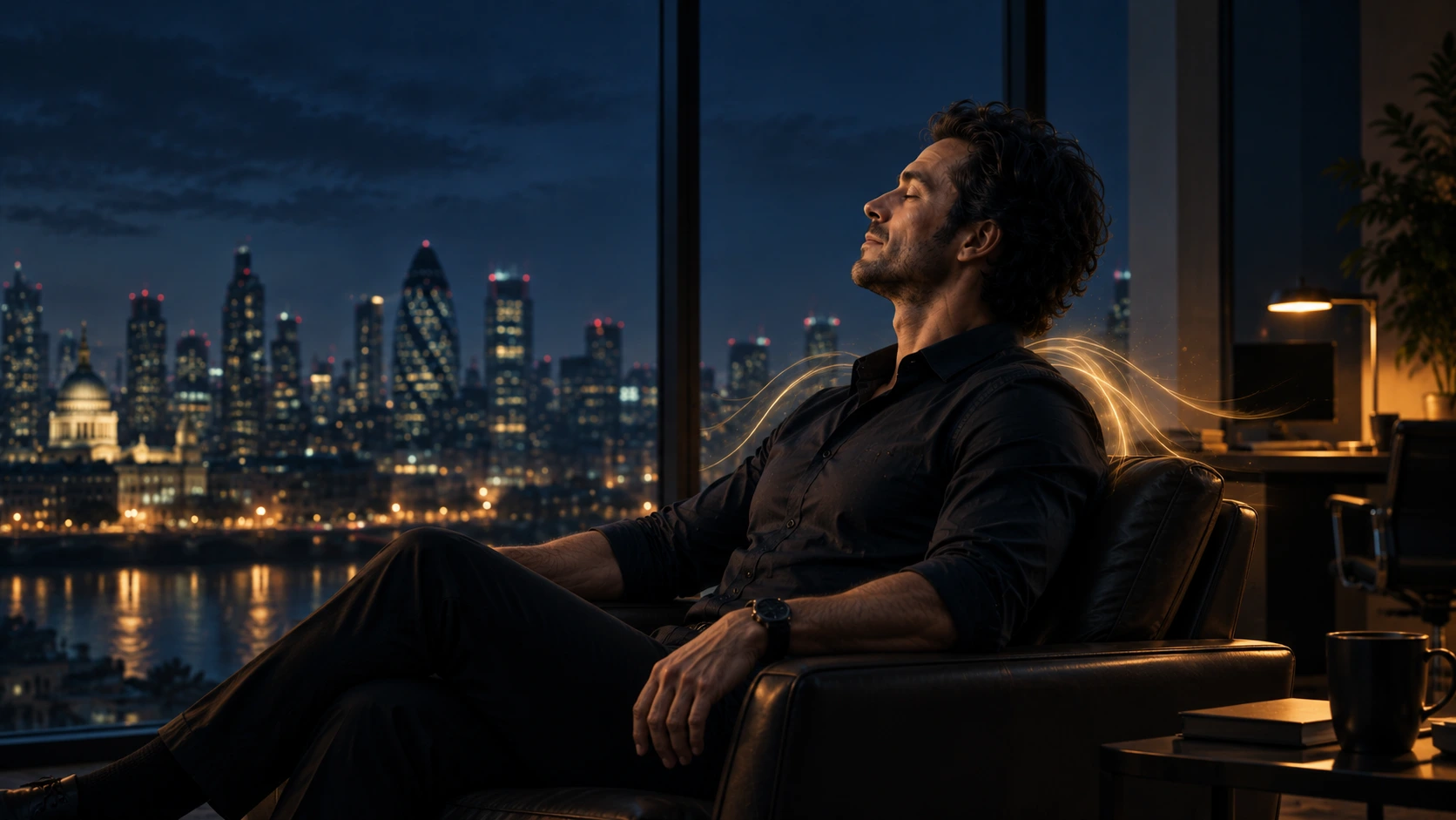 London office worker relaxing after a stressful workday